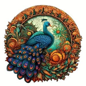 Colorful Wooden Puzzle with Peacock Design